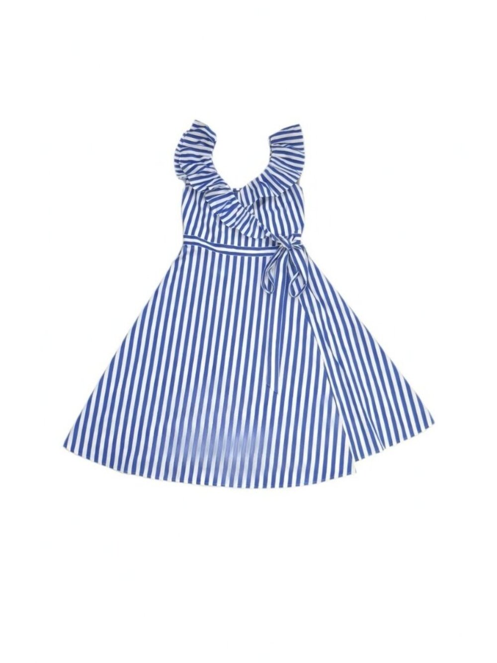 NWT Polo Ralph Lauren Striped Ruffled Cotton Mini in Blue White Wrap Dress 4 - Picture 7 of 11